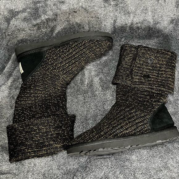 UGG Australia Classic Cardy Knit Boots Black/Gold Women’s 6 - Picture 2 of 7